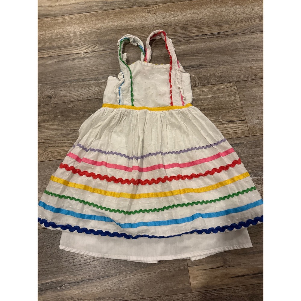 Rare Editions Girls White Swiss Dot Rainbow Ric Rac Trim Sundress Size 5 S317813